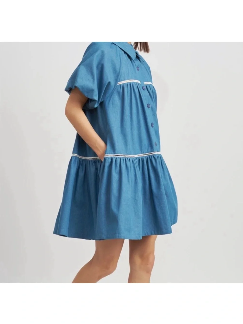 New EN SAISON NWOT Tiered Cotton Button- Down Dress - Picture 3 of 5